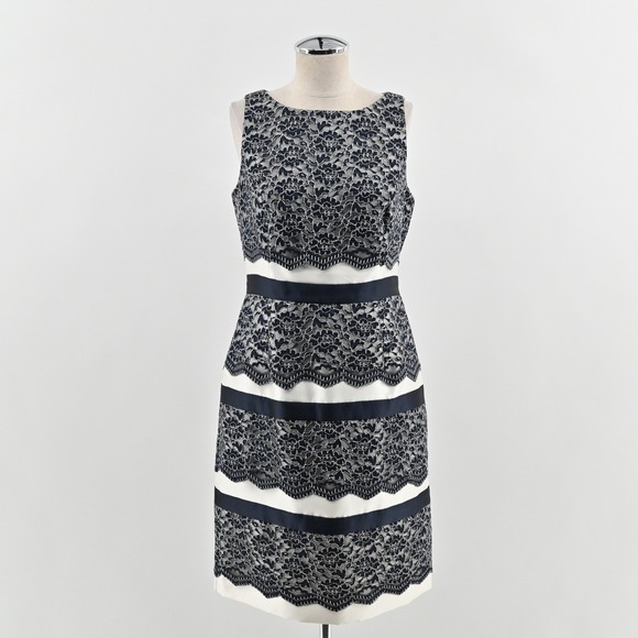 Katherine Kelly Dresses & Skirts - Katherine Kelly Lace Sheath Dress Womens Size 4‎ Black Ivory Cocktail Sleeveless